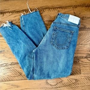 True Religion Starr Mud Rise Cropped Straight Jeans with stretch